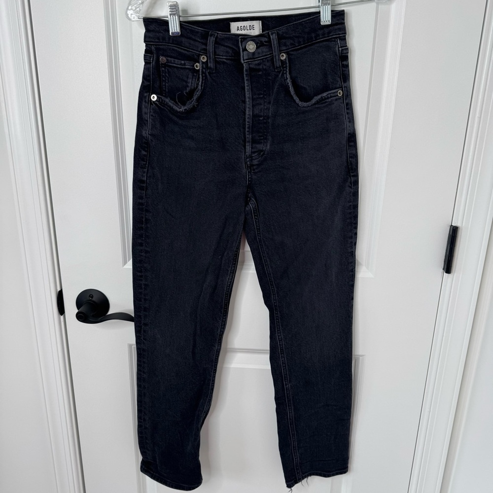 Agolde Black High-Rise Riley Crop Ankle button fly Jeans 24